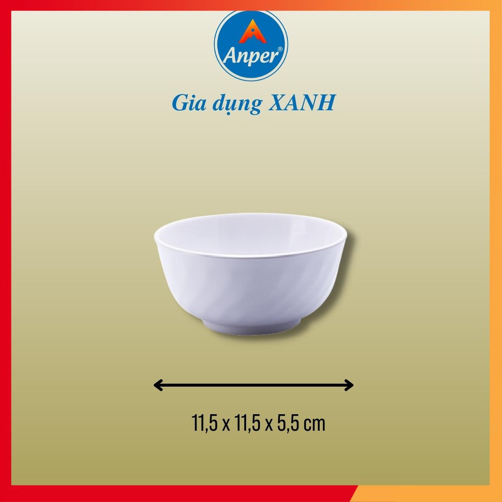 Bát Chén Ăn cơm xoắn Trắng (11.5cm) Anper Nhựa Kiểu Nhật Hàn Cứng Cao Cấp An Toàn Sang Trọng, Dùng Gia Đình Và Nhà Hàng