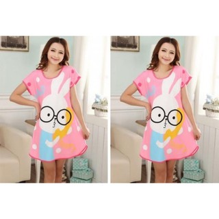 FREESHIP - Đầm ngủ freesize họa tiết hoạt hình đáng yêu hình thỏ hồng