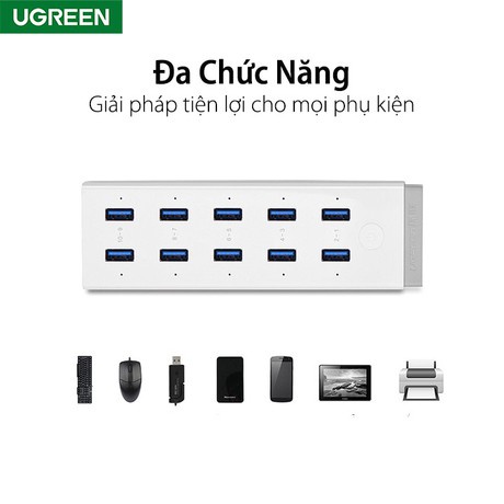 Bộ chia USB 3.0 10 Cổng Cao Cấp Có Nguồn rời 12V 4A Ugreen 20297 - Chính Hãng Bh 18 tháng
