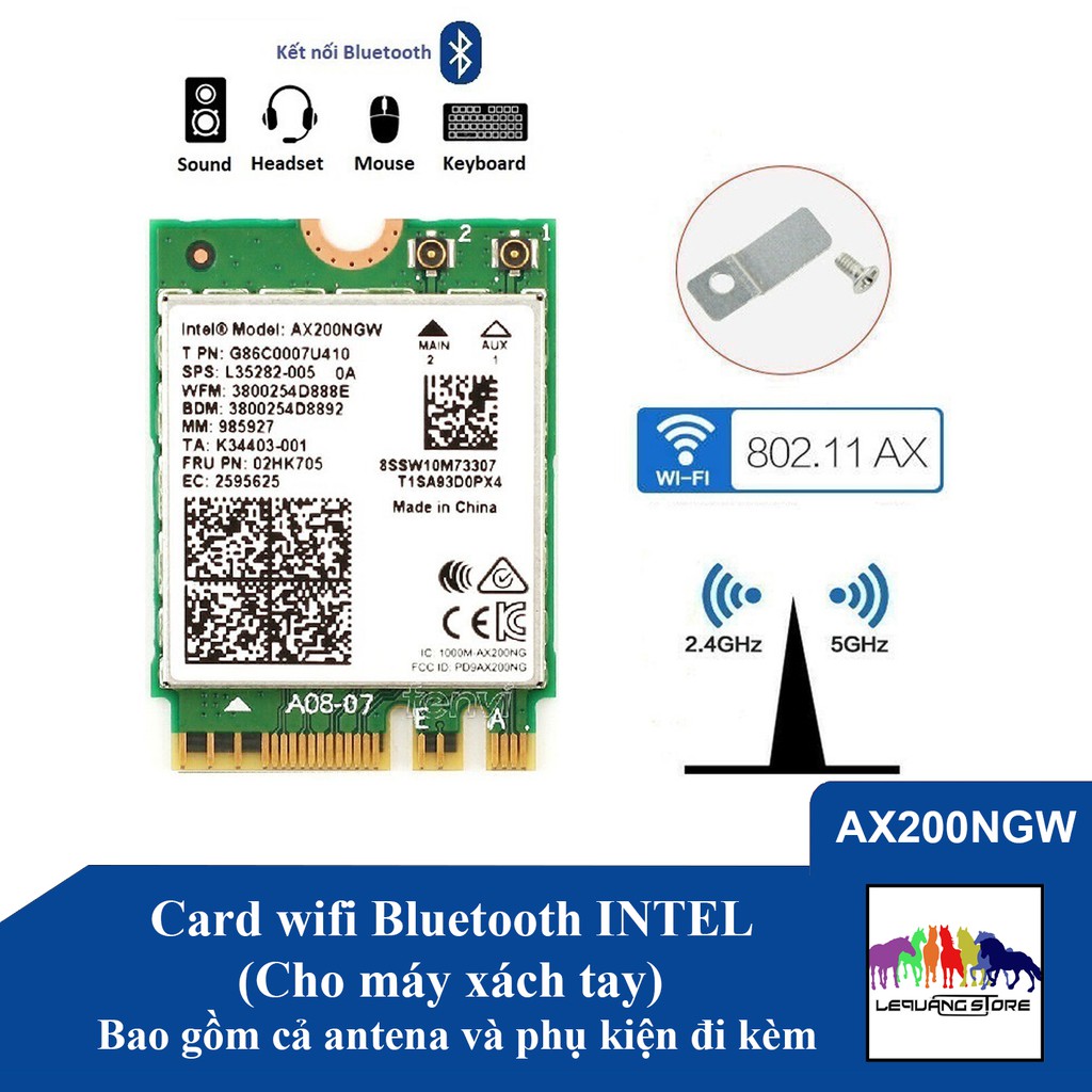 Card wifi Bluetooth Intel 7260 7265 8260 8265 9260 9560 AX200 AX201 1535 1550 1650 DW1560 cho laptop và mainboard hỗ trợ