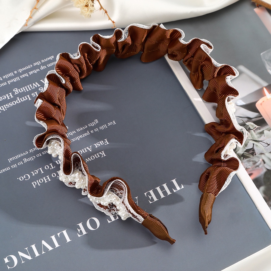 Cài tóc phối ren xếp ly đính ngọc trai giả phong cách Hàn Quốc thanh lịch cho nữ