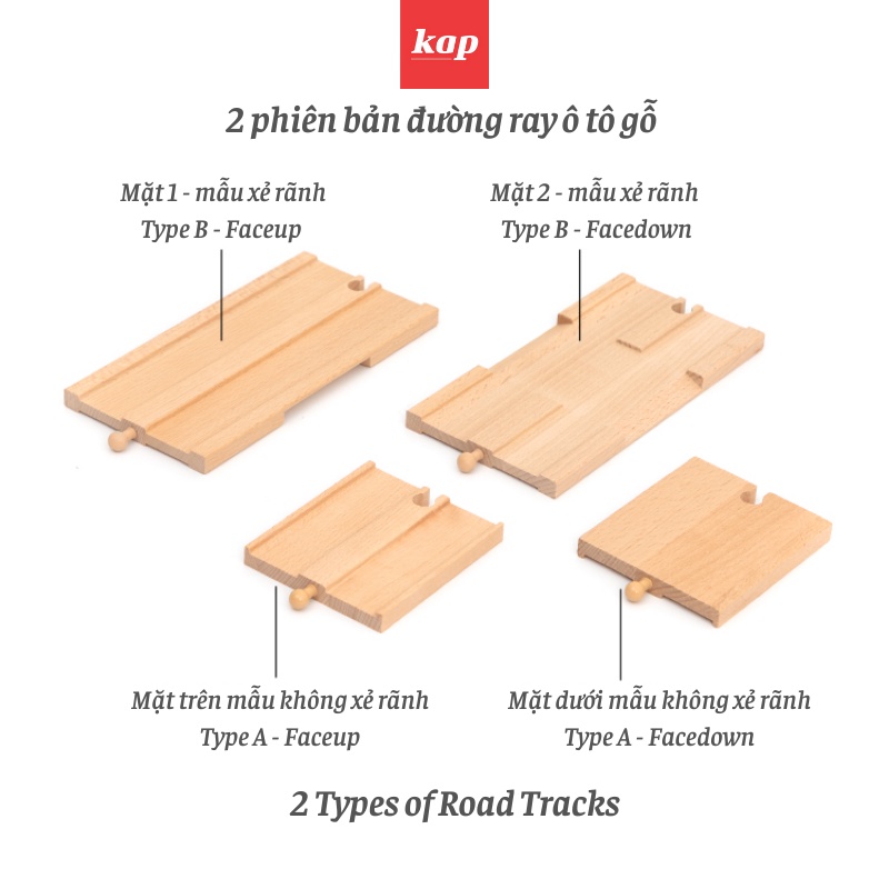 Đường ray ôtô gỗ - Wooden Road Tracks, phụ kiện lắp ráp mô hình đường ray gỗ