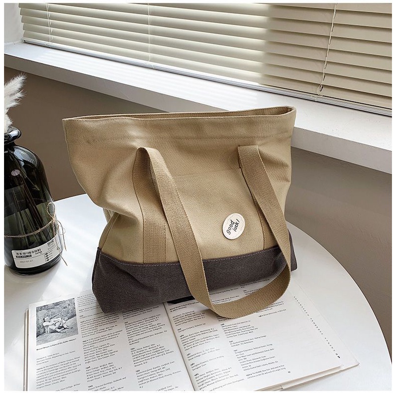 Túi tote nữ vải canvas sức chứa lớn đơn giản phong cách Hàn Quốc