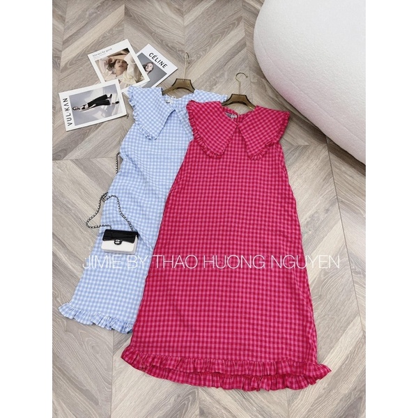 Váy Kẻ Suông Sát Nách Cổ Bèo V 6 Màu Siêu Xinh