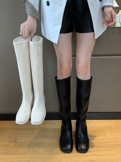 [Có Sẵn] Boots lửng cổ cao dưới gối da trơn mềm ôm chân đế 3cm phong cách ulzzang | BigBuy360 - bigbuy360.vn