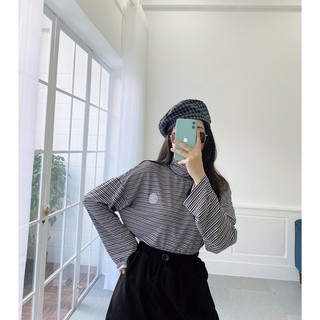 Áo cổ lọ thun sọc