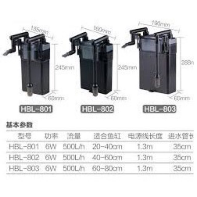 Lọc treo sunsun Hbl 801, Hbl 802, Hbl 803 cho hồ cá cảnh, thuỷ sinh