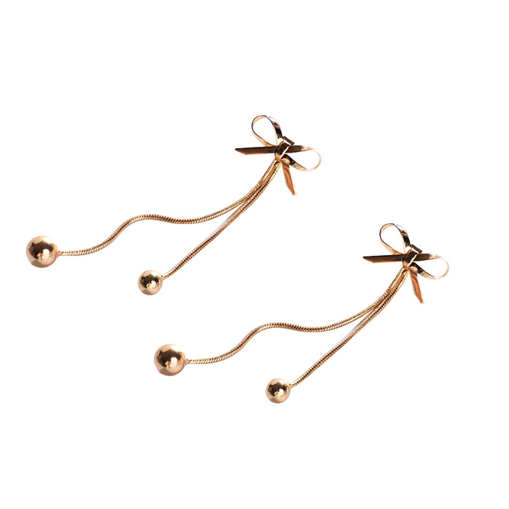 Hoa tai dáng dài tua rua hình nơ chất liệu kim loại kiểu Hàn Quốc thanh lịch