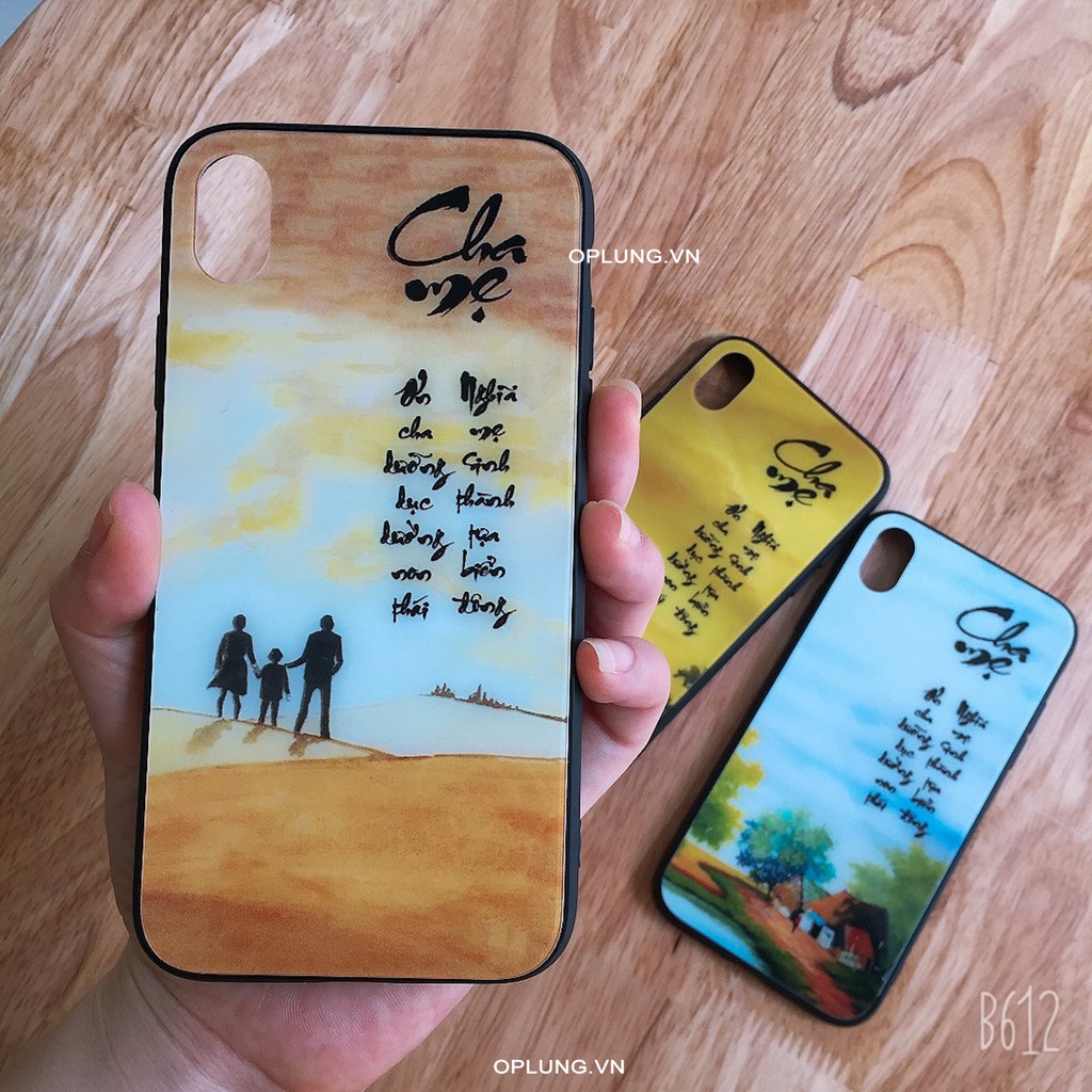 Ốp iphone 7plus- ốp kính tranh thư pháp Cha Mẹ dành cho iphone 7plus đủ mã từ 6 đến 11 pro max 12promax 13 pro max