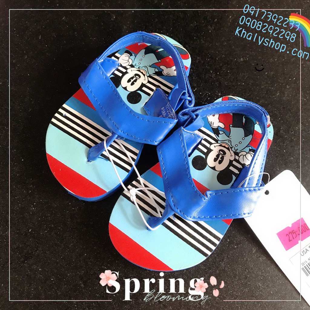 Dép kẹp có quai cho bé trai màu xanh sọc hình chuột Mickey siêu xinh size 21,22 - (Disney) - DKMICX
