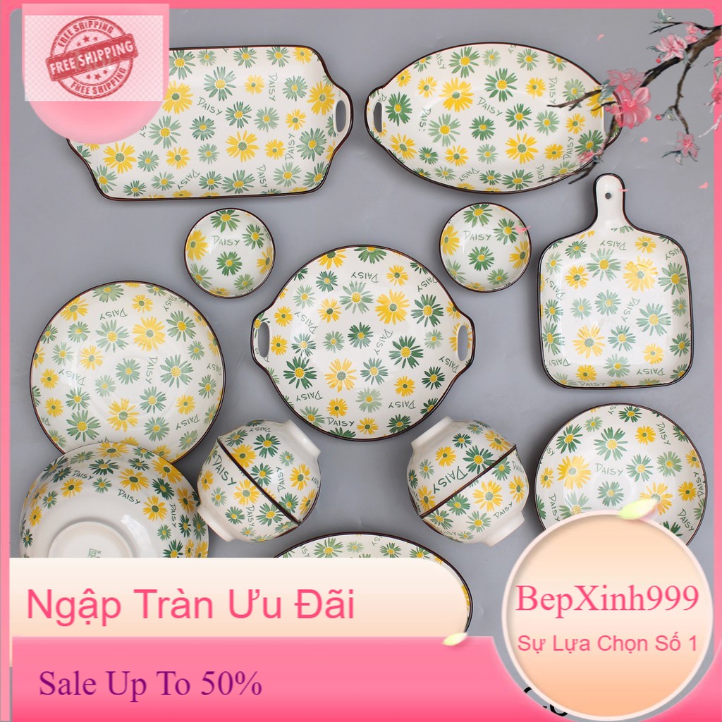 Set Bát Đĩa HOA CÚC Daisy Bát đĩa ăn cơm ăn mì, decor bàn ăn dễ thương B63