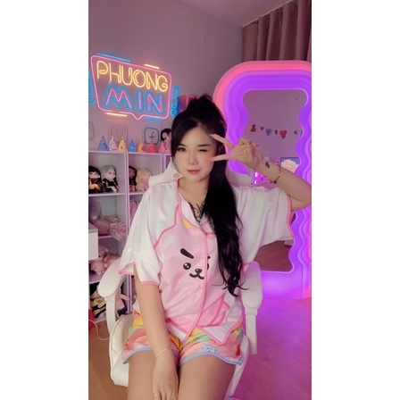 Đồ bộ ngủ nữ form cánh dơi set mặc ở nhà pijama lụa from rộng in hình dễ thuơng clothingforgirl
