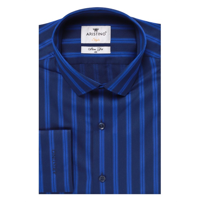Áo sơ mi nam dài tay Aristino họa tiết sọc tinh tế  sợi sồi tà lượn rom slim  ALS16708