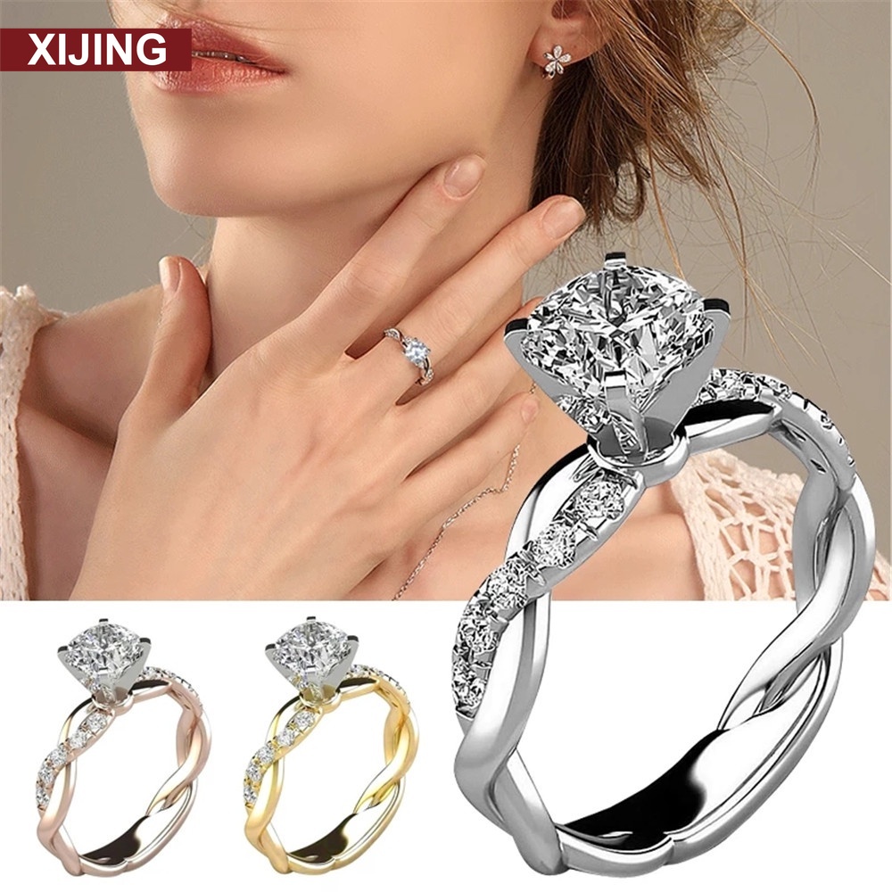 【COD】Bộ Nhẫn Đính Kim Cương Giả Ba Kích Thước 6-10
