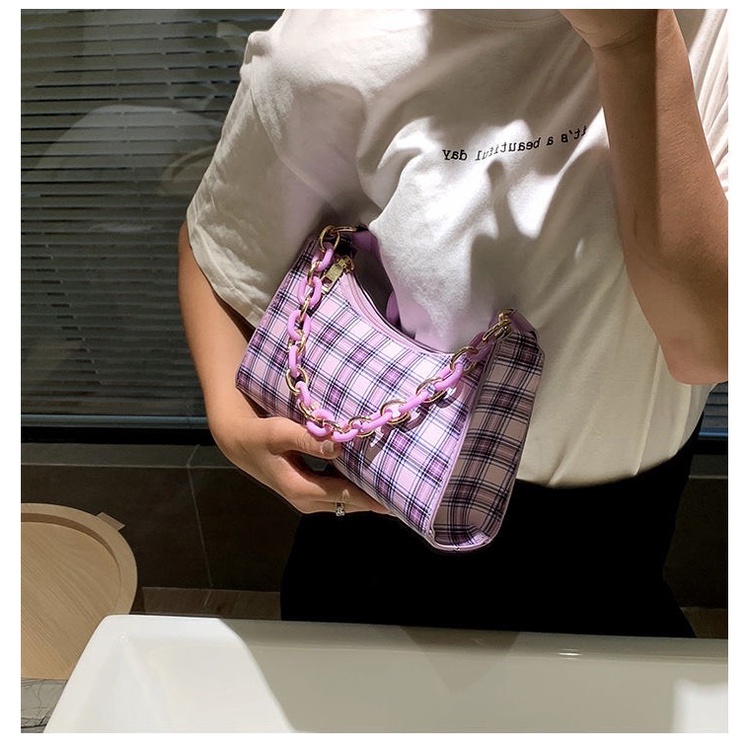 Túi Xách Nữ Cao Cấp Đeo Chéo Kẻ Sọc Dây Xích Cá Tính Thích Hợp Đi Chơi Đi Học