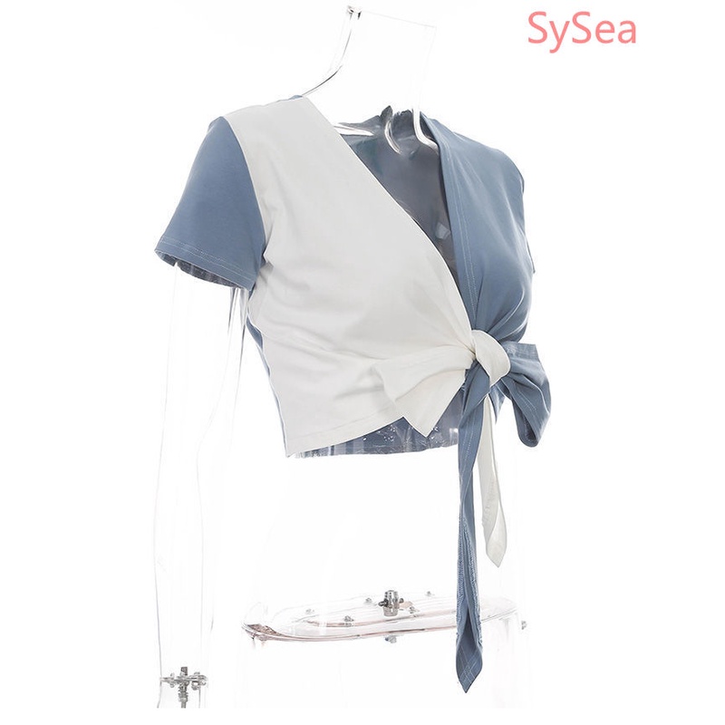 Áo croptop tay ngắn cổ chữ V phong cách thời trang mùa hè cho nữ