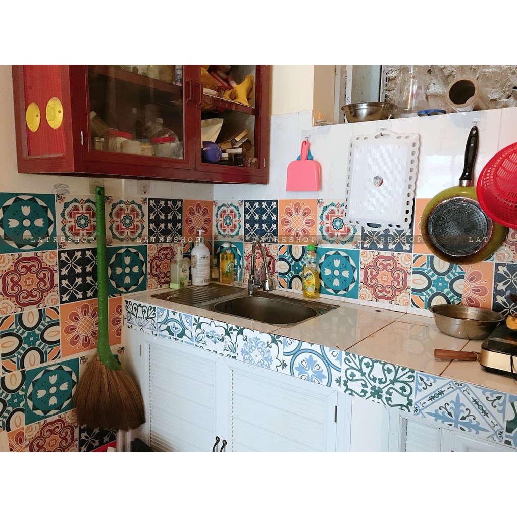 [MUA 5 TẶNG 1] Decal dán bếp Decan dán tường Decal chống nước dán kính, nhà tắm - Decal gạch bông loại 1- Spain