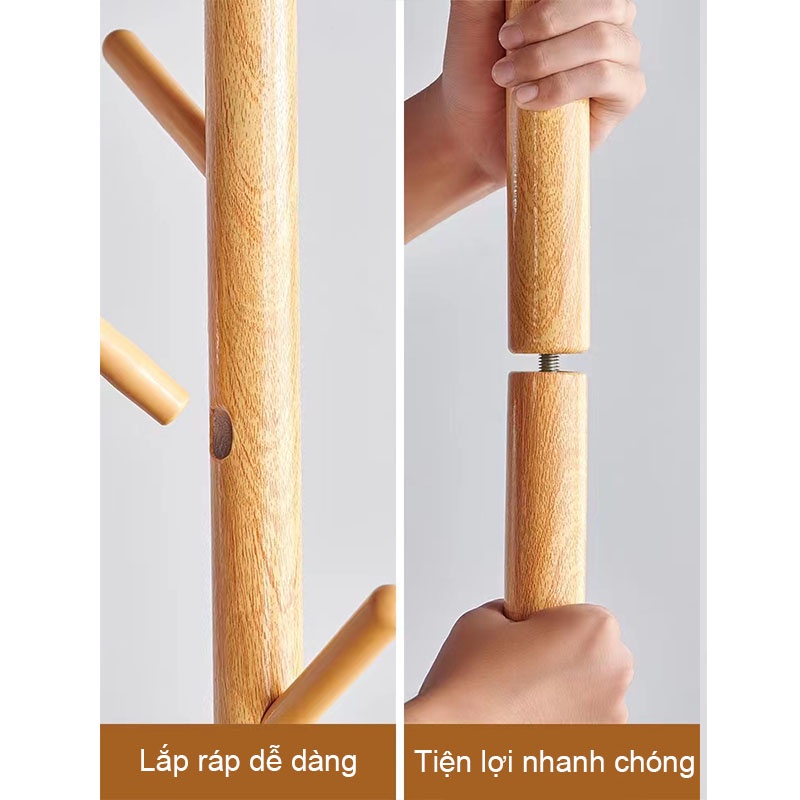 Cây Treo Quần Áo Dạng Đứng Đế 3 Chân Gỗ Tự Nhiên, Móc Treo Quần Áo Dễ Lắp, Hai Màu Để Chọn, Tiết Kiệm Không Gian