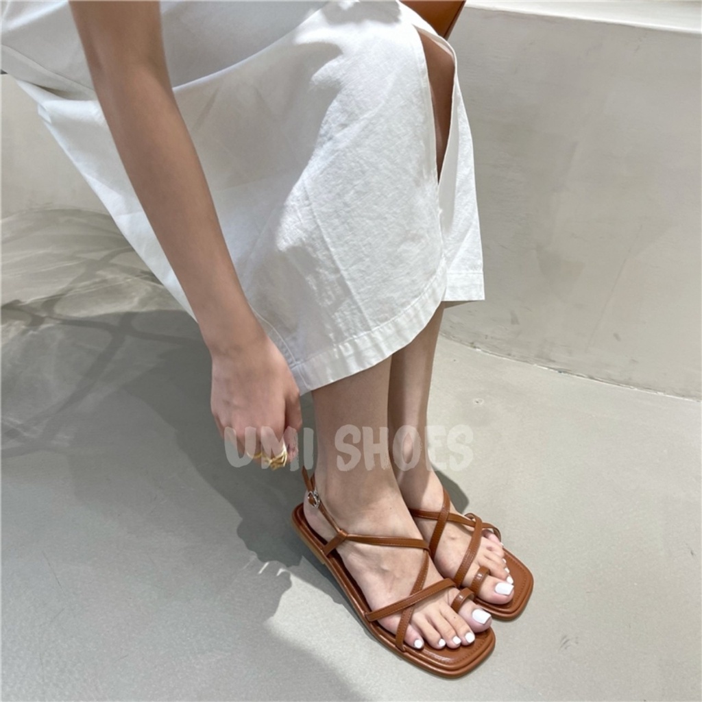 Giày Sandal Nữ Đế Bằng Quai Hậu Ngang Mảnh dáng Dép học sinh Hot Mới Đen/Trắng/Nâu đi biển đi học đẹp xinh