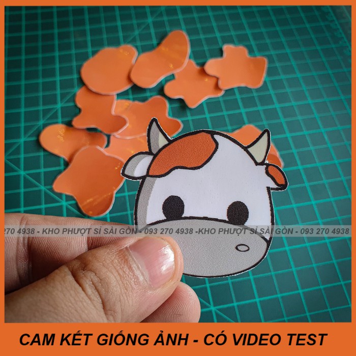 Miếng dán trang trí mũ bảo hiểm 3/4 sticker bò sữa màu hồng siêu cute chống nước cao cấp - sticker dán nón