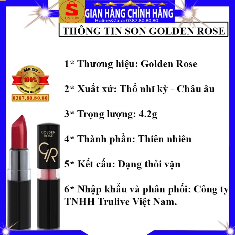 Son dưỡng môi có màu lâu trôi cao cấp chính hãng Golden Rose dạng thỏi ăn uống không trôi mật ong dưỡng hồng môi lì mịn