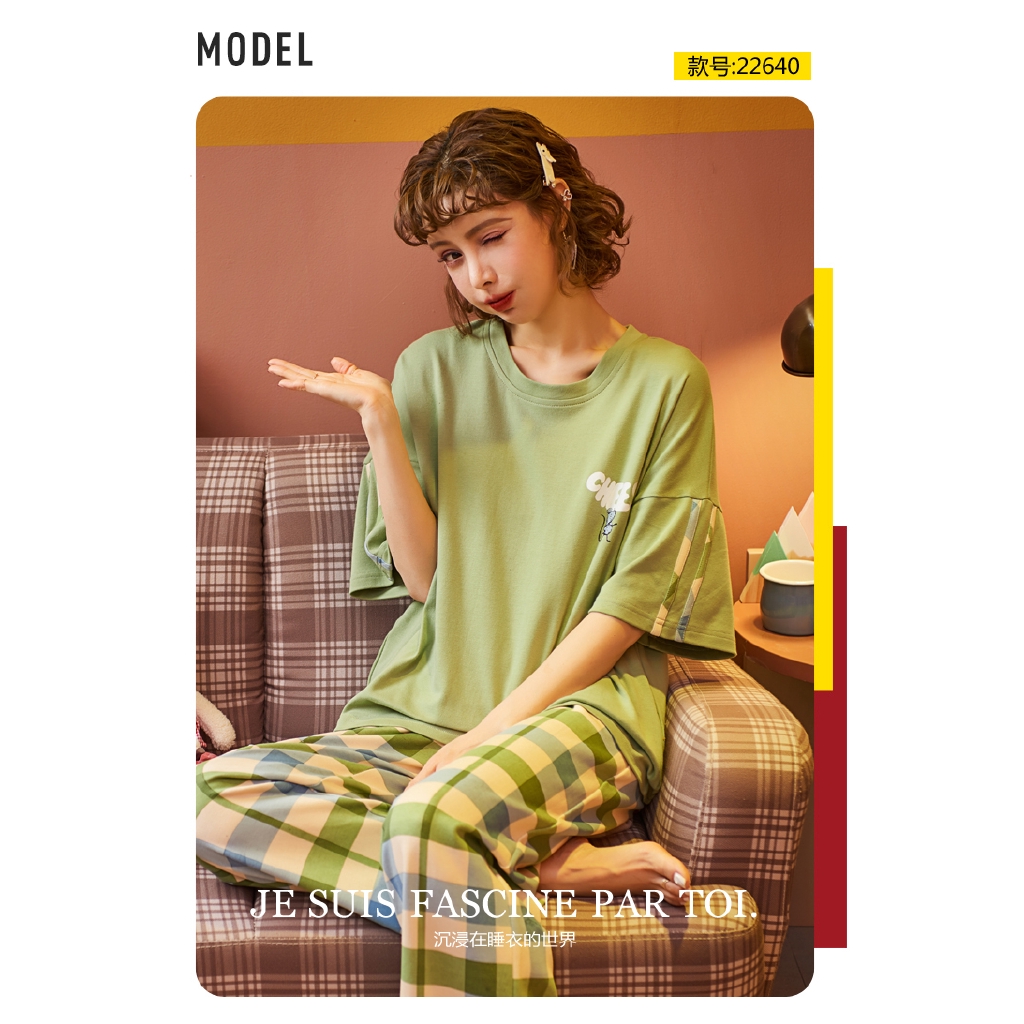 Bộ Đồ Ngủ Thời Trang Tay Ngắn Bằng Cotton Dành Cho Nữ | BigBuy360 - bigbuy360.vn