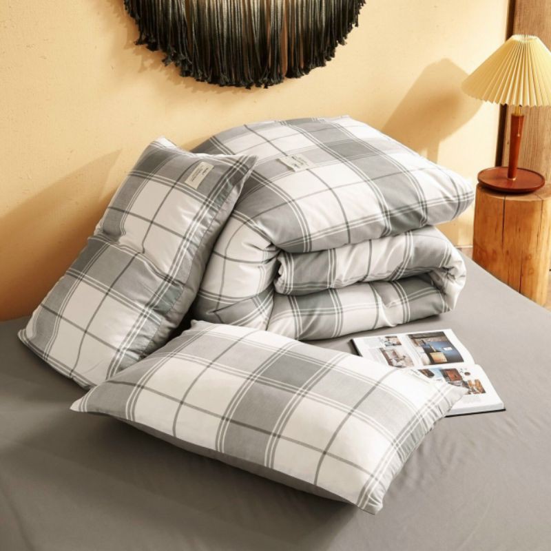 Bộ Chăn Ga Gối Cotton Tici Kẻ. Chăn Ga Phong Cách Hàn Quốc