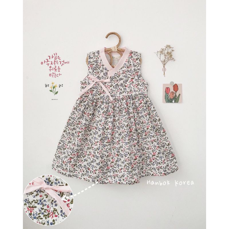 Đầm Hanbok cách điệu vải thô hoa cotton cực mềm