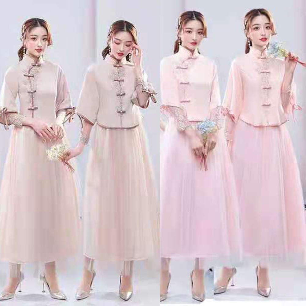 Đầm Phù Dâu Kiểu Sườn Xám Trung Hoa Thanh Lịch Cho Nữ