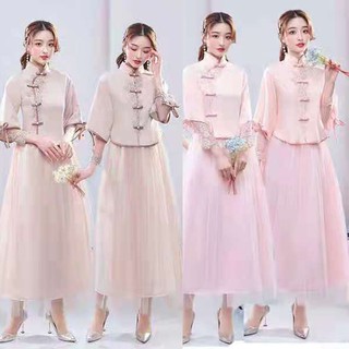 Đầm Phù Dâu Kiểu Sườn Xám Trung Hoa Thanh Lịch Cho Nữ