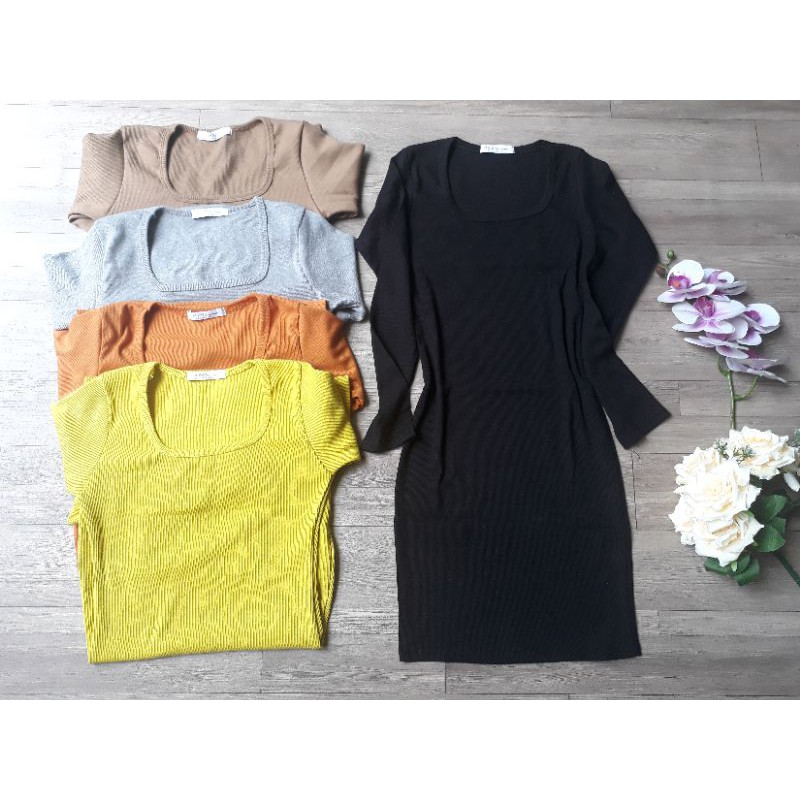 Váy body tay dài xỏ ngón cổ vuông | BigBuy360 - bigbuy360.vn