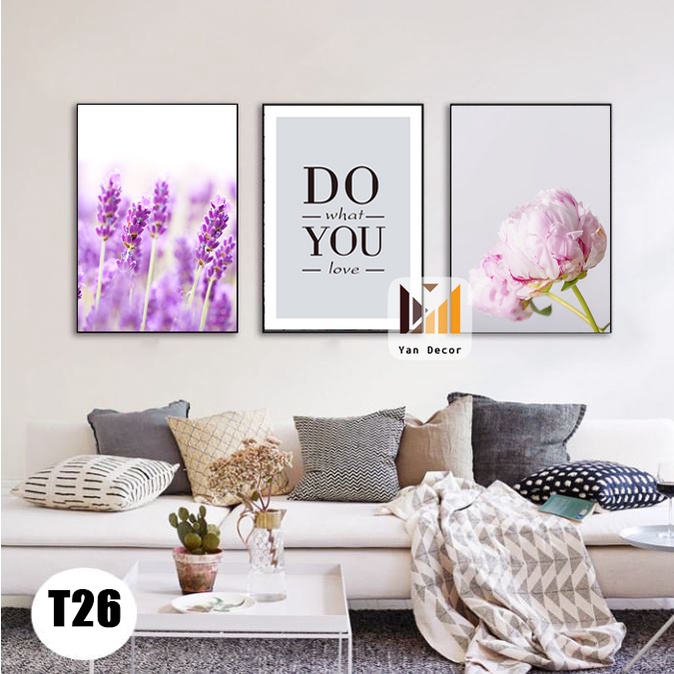 Bộ 3 bức tranh hoa màu tí,.hoa oải hương CHỌN KHUNG