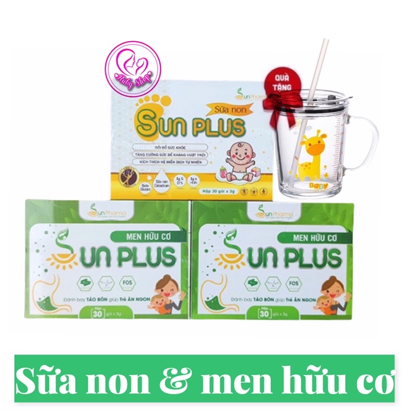 Combo sữa non và men hữu cơ Sunplus giúp bé ăn khỏe, ngủ ngon, tăng cân tốt + tặng ly