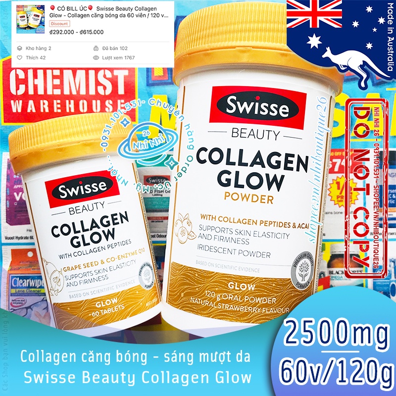 [Mã 44FMCGSALE1 giảm 10% đơn 250K] (ĐỦ 3 MÀU) Bột Collagen 120g  Swisse Beauty Collagen Glow - Renew - Balance Powder