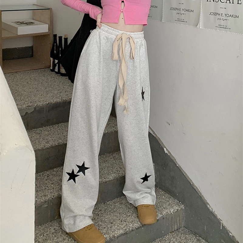 Quần Short Thể Thao Lưng Cao Dáng Rộng In Hình Ngôi Sao Năm Cánh Thời Trang