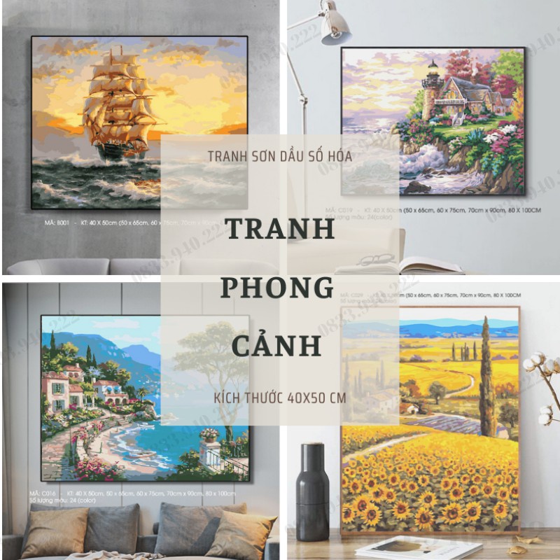 Tranh Sơn Dầu Số Hóa ❤️FREESHIP❤️ Phong Cảnh Nhiều Mẫu Hot Trend - Tranh Tô Màu Theo