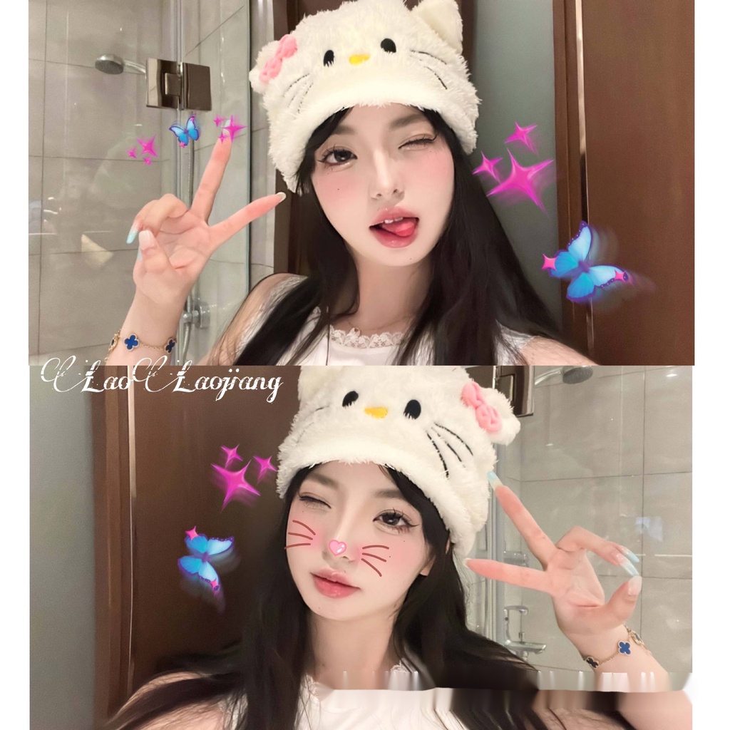Mũ Trùm Đầu Hình Mèo Hello Kitty Dễ Thương Thời Trang Thu Đông Cho Nữ