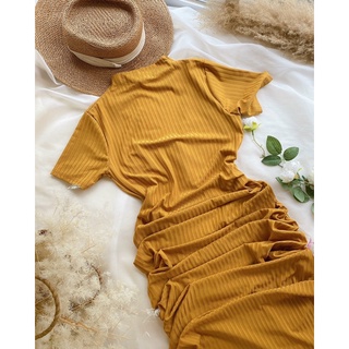 Đầm body gân dáng dài nhún eo