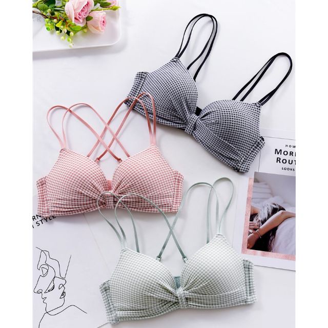 Áo lót nơ xinh xắn không gọng hoạ tiết kẻ caro độc lạ