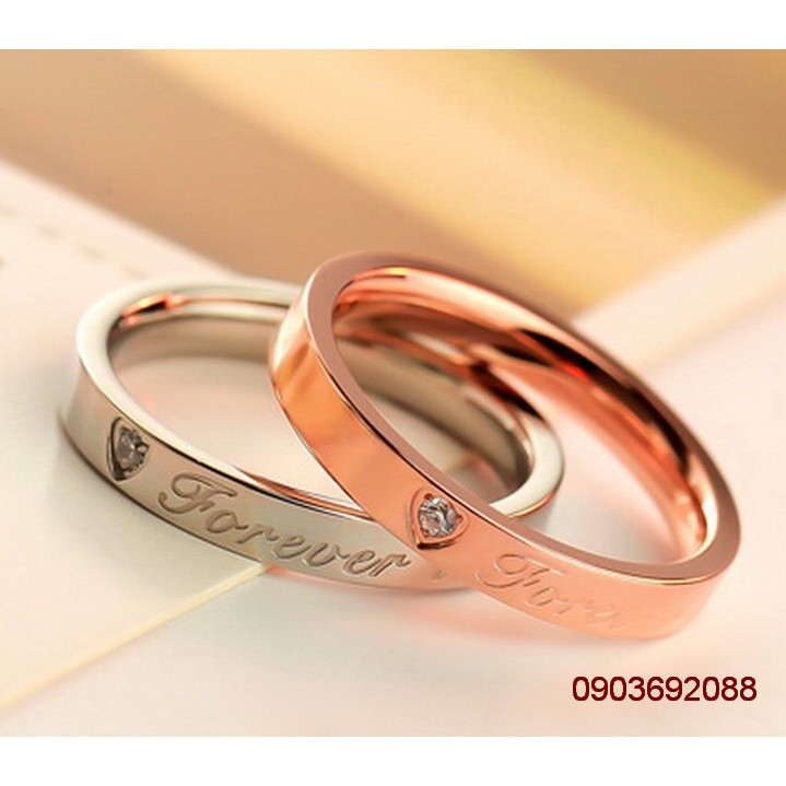 Nhẫn cặp tình nhân Inox đính hột Forever love N94