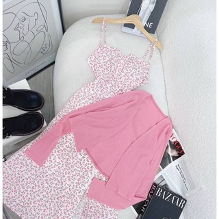 𝗦𝗲𝘁 đ𝗮̂̀𝗺 𝗺𝗶𝗱𝗶 𝗵𝗼𝗮 𝟮𝘀 + áo 𝗸𝗵𝗼𝗮́𝗰 hồng ANGI HOME