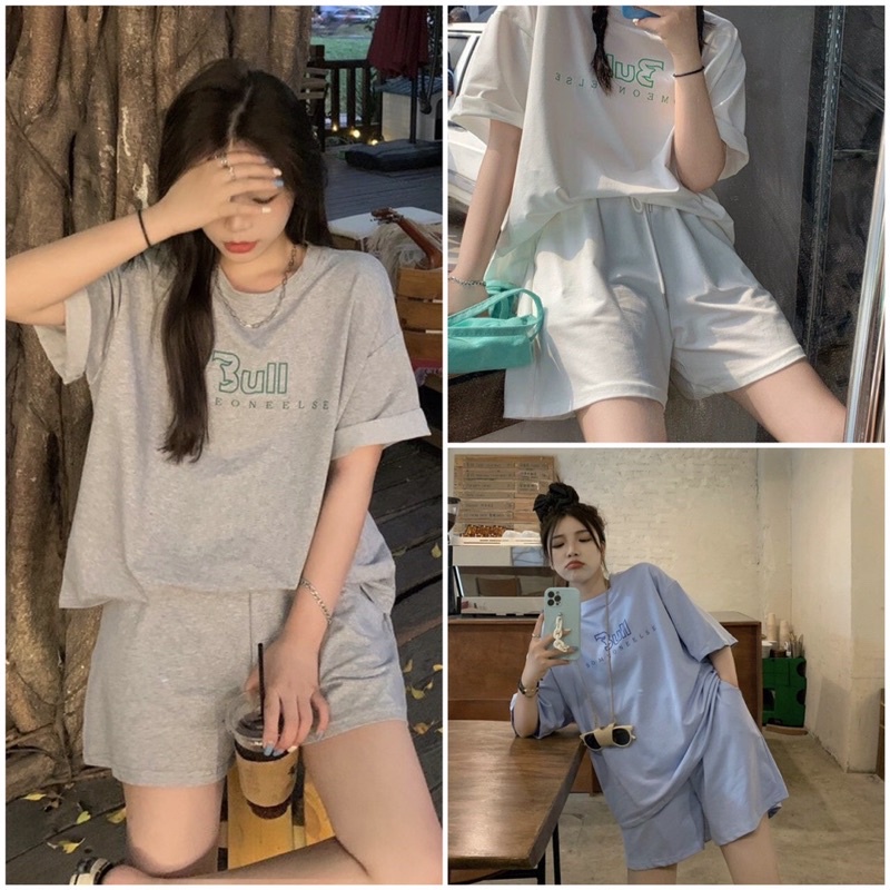 Set đồ nữ 3ull Set quần short đùi áo form rộng tay lỡ, sooc phông mặc ở nhà