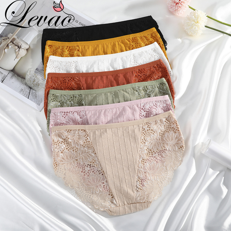 Quần Lót Cotton Phối Ren Levao Lưng Thấp Gợi Cảm Cho Nữ