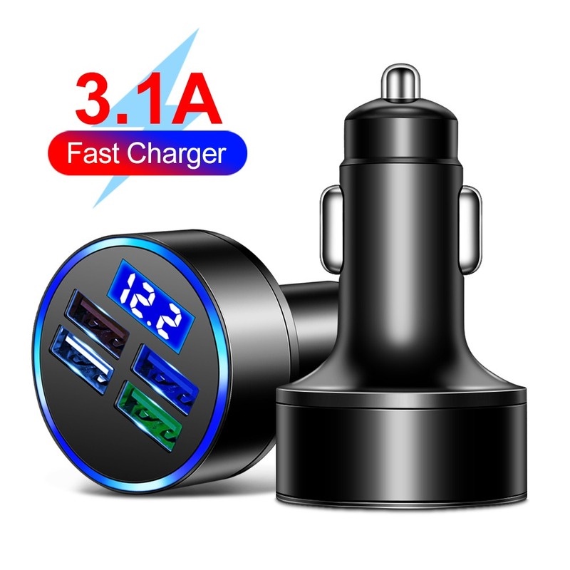 Bộ Sạc Xe Hơi 15.5W 4 Cổng USB Type c Có Màn Hình Hiển Thị Điện Áp