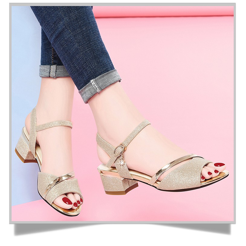 Sandal gót vuông kim sa 4p - CG60