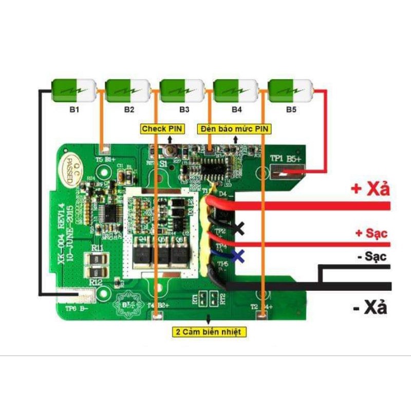 Mạch bảo vệ pin lithium 5S series 18650 bảo vệ, cân bằng, sạc xả, xả liên tục 30A, có tích hợp báo pin