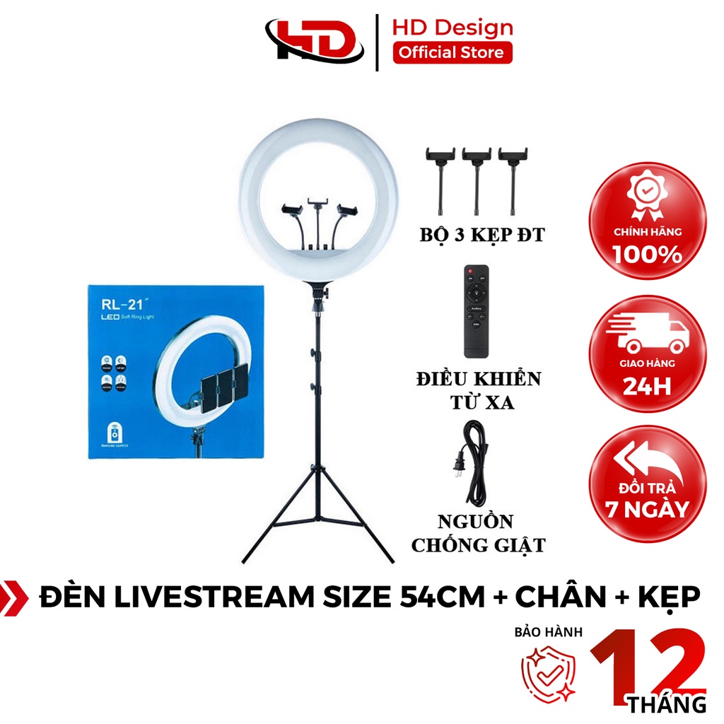 Bộ Đèn Livestream RL21 Size 54cm + Chân Đèn + Kẹp Điện Thoại