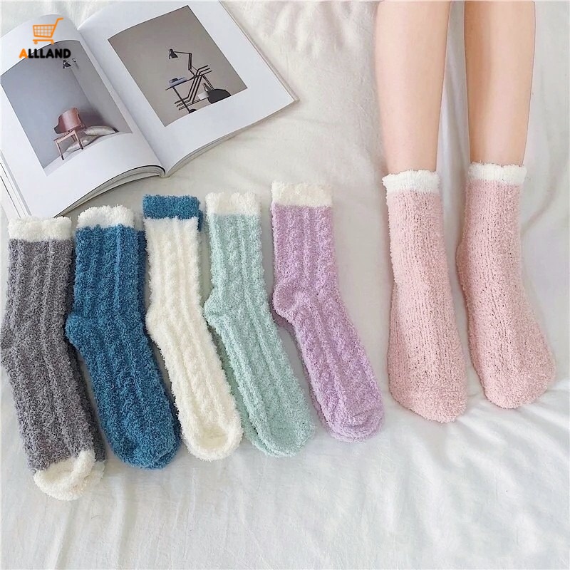 1 đôi tất lông cừu san hô mềm mại thoải mái giữ ấm mùa đông cho nữ