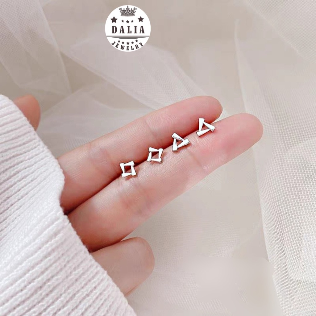 Bông tai bạc nữ hình tam giác hình vuông cá tính nhỏ xinh DaLiA Jewelry khuyên tai bạc basic 925