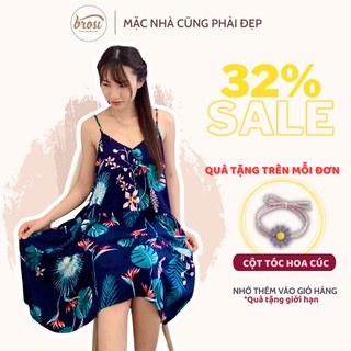 Váy ngủ 2 dây, đầm xòe mặc ở nhà sexy gợi cảm, mềm mịn tôn lanh/lụa dễ thương cao cấp brosi v001